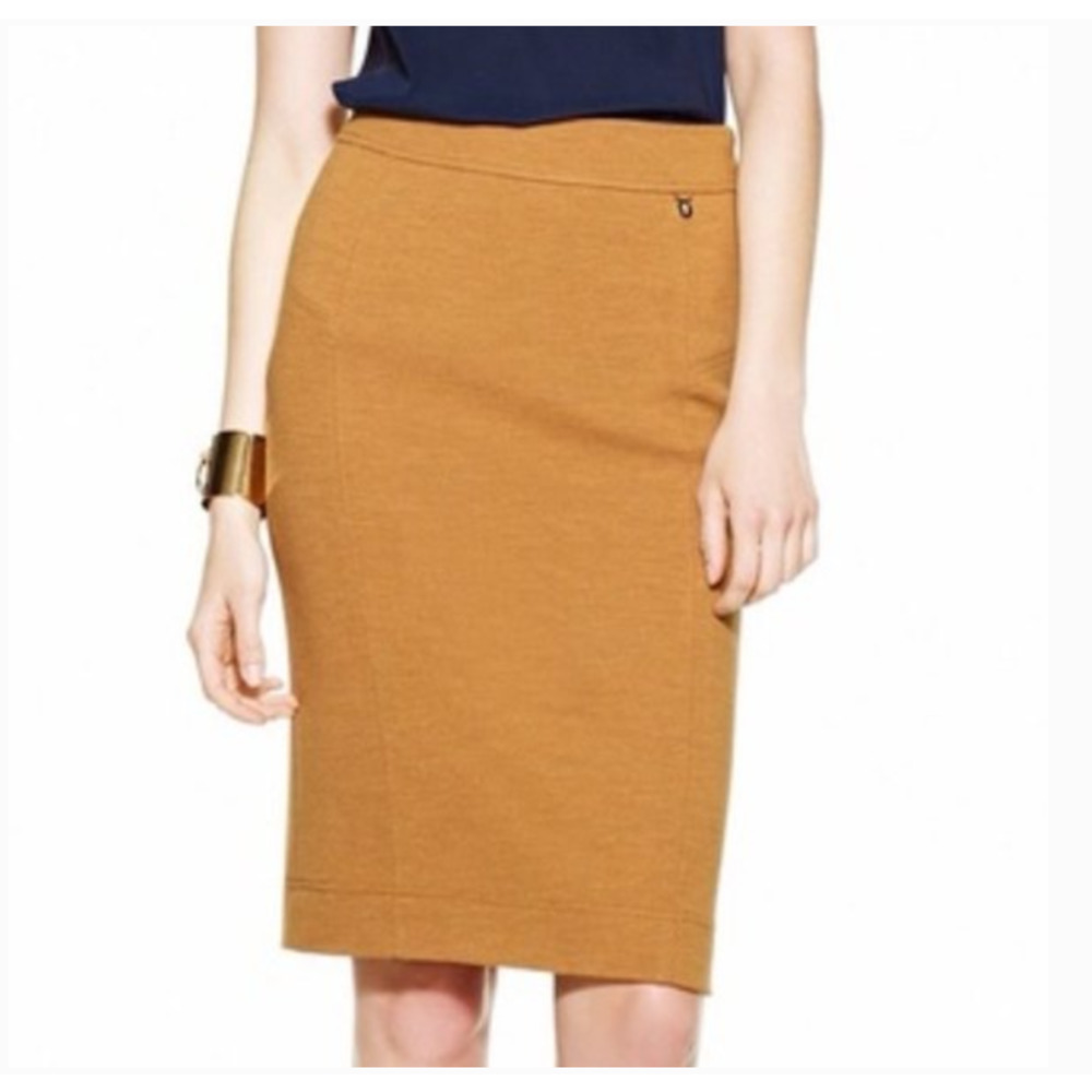 TORY BURCH • Yellow Spice Beverly Wool Blend Knit Pencil Skirt Sz Small - Picture 1 of 8